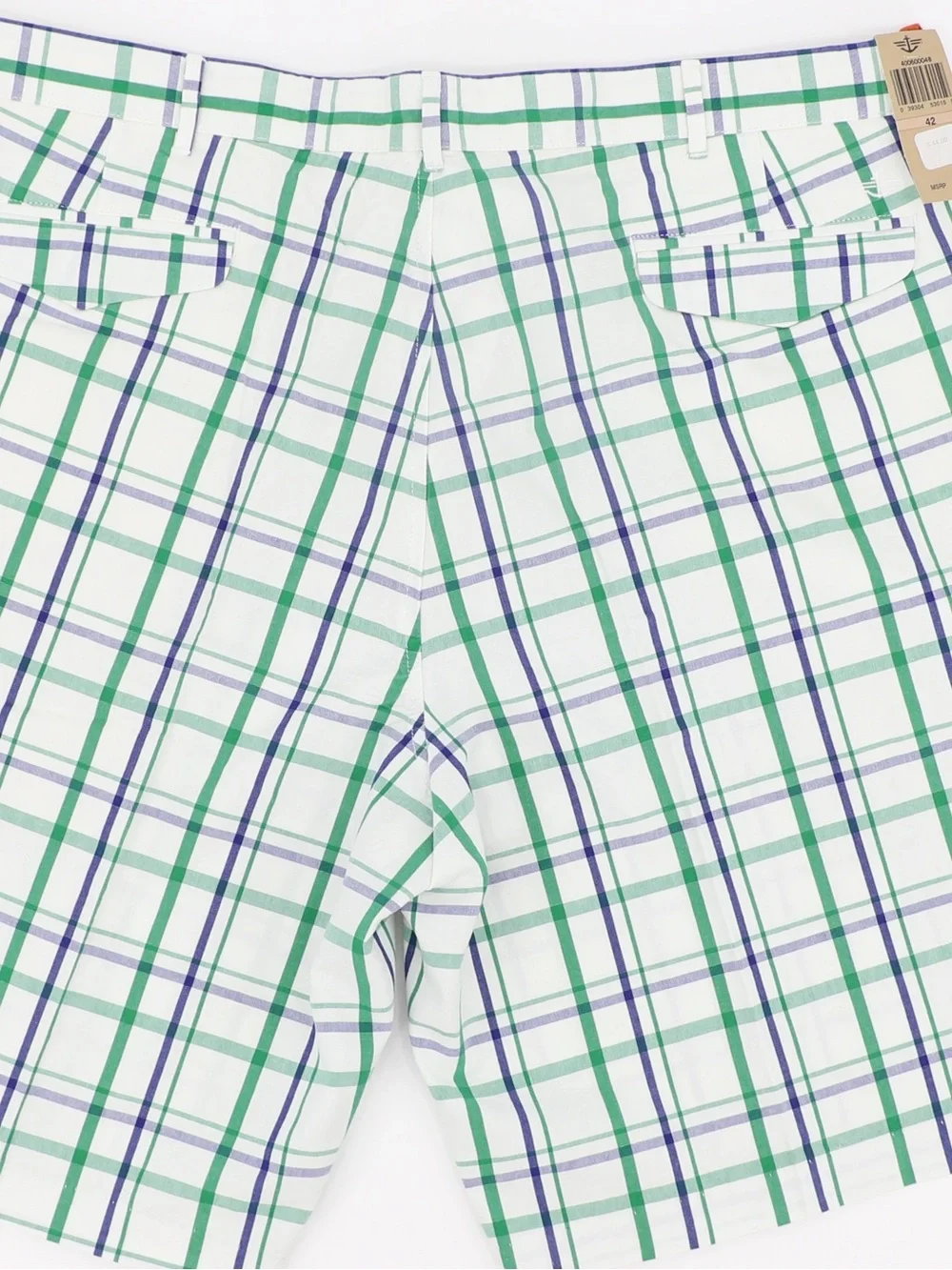 New Dockers Men's D2 Size 42 White Plaid Shorts with Green and Navy Stripes